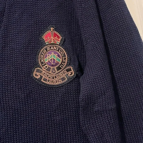 Lauren Ralph Lauren Knitted Cowl Neck Embroidered Cardigan 100% Cotton Size XL - Picture 2 of 10